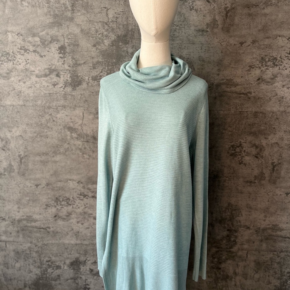 Adrienne Vittadini Blue Cardigan with Relaxed Fit and Cowl Neck